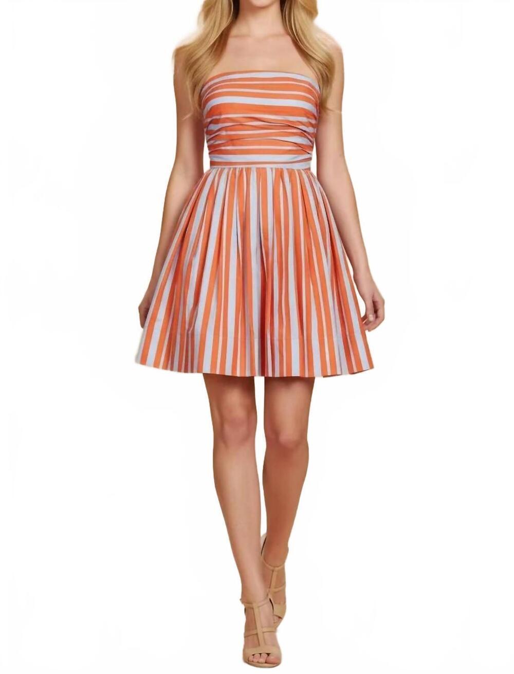 NEW PINCH striped strapless flare mini dress in orange